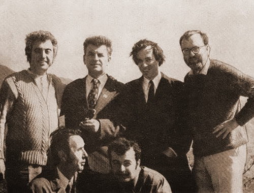 23.XVIII Congress of Chess Composition in Tbilisi, 1975. From the left: B.Formanek, V.Nestorescu, I.Krikheli, D.Gurgenidze, An.Kuznetsov, J.Roycroft 