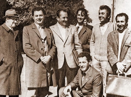 25.XVIII Congress of Chess Composition in Tbilisi, 1975. From the left: I.Prokop, V.Bartolovich, V.Rangelov, V.Nestorescu, V.Rosolak, B.Formanek, V.Neidze